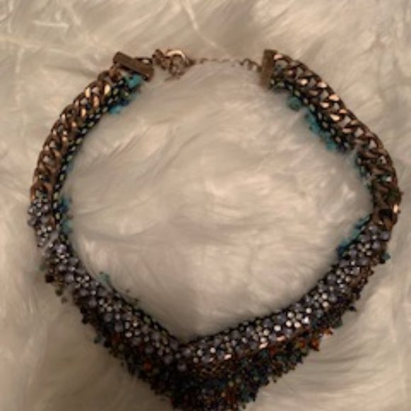 Turquoise + Bronze Beaded Ornate Reversible Choker - Picture 3 of 3